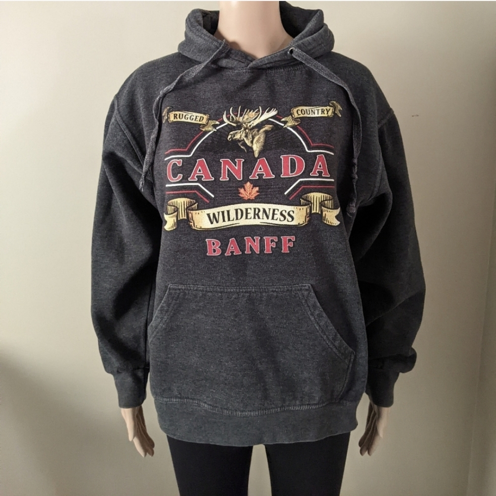 Vintage Banff National Park grey hoodie, men's medium
